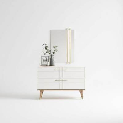 Dresser with mirror bedroom console wood white set 2 pcs modern