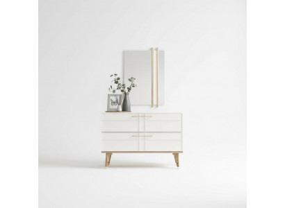 Dresser with mirror bedroom console wood white set 2 pcs modern