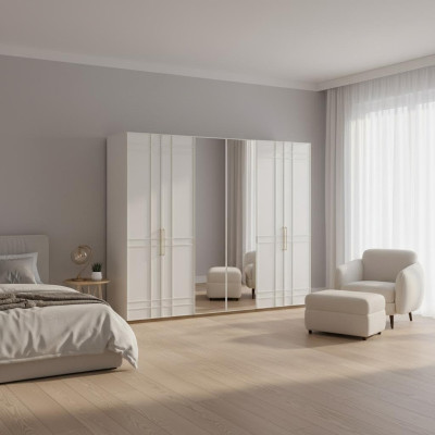 Cabinets Wardrobes Wardrobe White Wood Mirror 6 Doors New