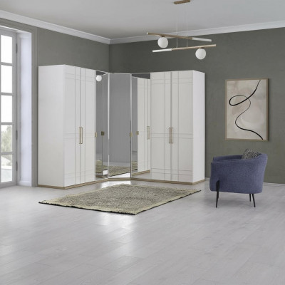 Corner wardrobe closet cabinets white wood mirror 7 doors large