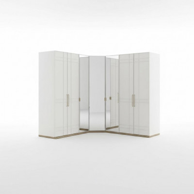 Corner wardrobe closet cabinets white wood mirror 7 doors large