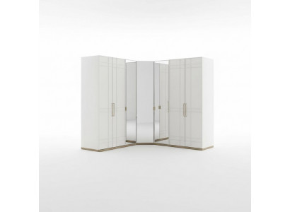 Corner wardrobe closet cabinets white wood mirror 7 doors large