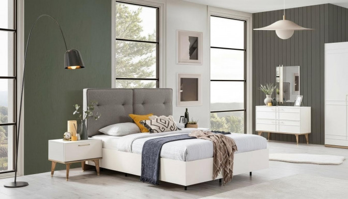 Bedroom set double bed complete bed white fabric 3-piece modern
