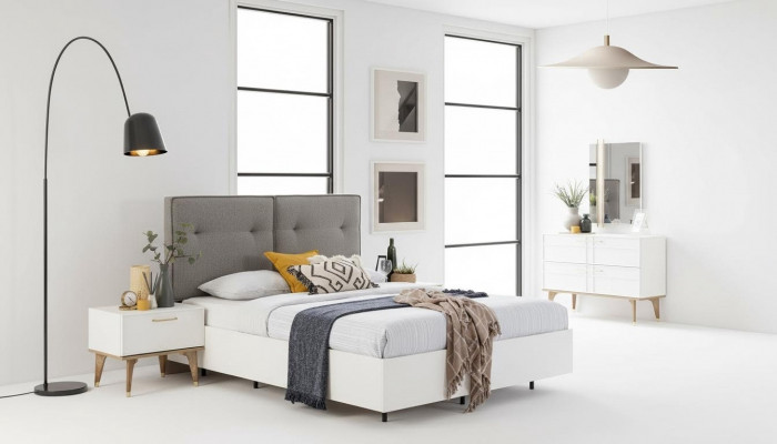 Bedroom set double bed complete bed white fabric 3-piece modern