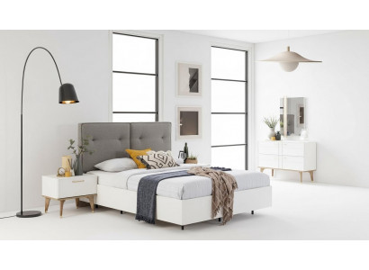 Bedroom set double bed complete bed white fabric 3-piece modern