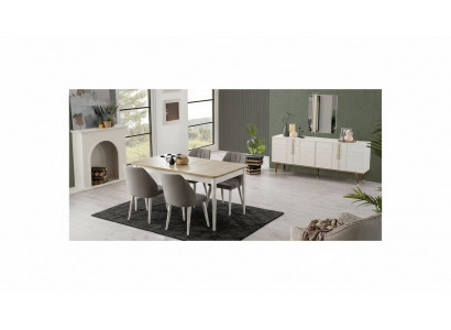 Dining set, dining room furniture set 9-piece, dining room, dining table, chairs, wood, white