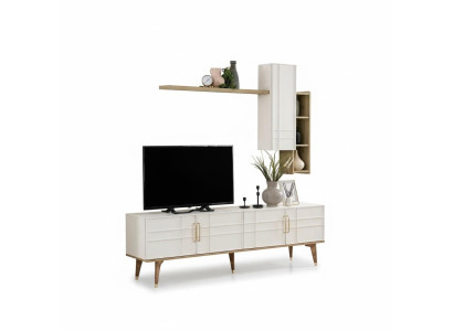 TV stand cabinet set RTV lowboard living room shelves white wood