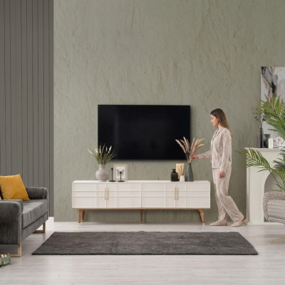 Lowboard TV Stand Sideboard Modern Cabinet RTV Living Room White Wood
