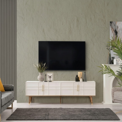 Lowboard TV Stand Sideboard Modern Cabinet RTV Living Room White Wood