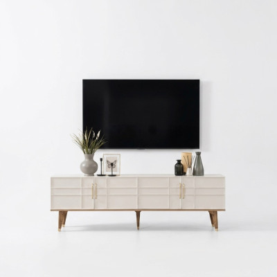 Lowboard TV Stand Sideboard Modern Cabinet RTV Living Room White Wood