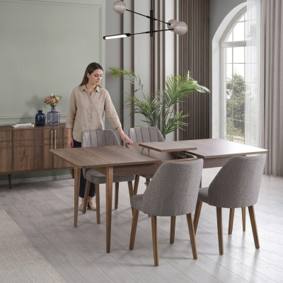 Modern complete dining group dining room dining table set 7-piece dining room brown wood