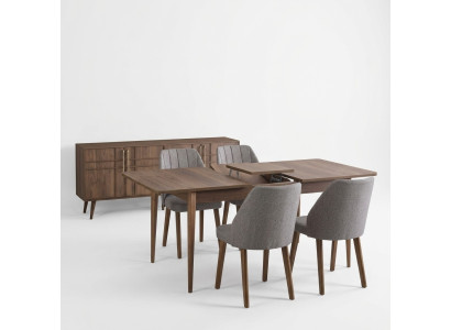 Modern complete dining group dining room dining table set 7-piece dining room brown wood