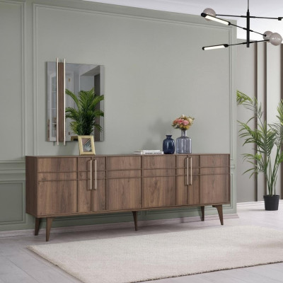 Sideboard set with mirror, wooden dresser, brown, dining room