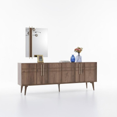 Sideboard set with mirror, wooden dresser, brown, dining room