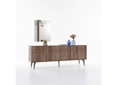 Sideboard set with mirror, wooden dresser, brown, dining room