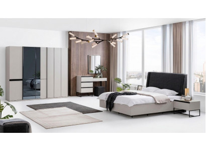 Bedroom suite double bed bed nightstands wood set 7-piece white