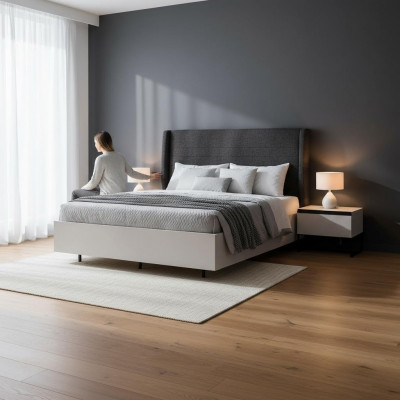 Complete bedroom furniture double bed wood 3-piece design white bed set
