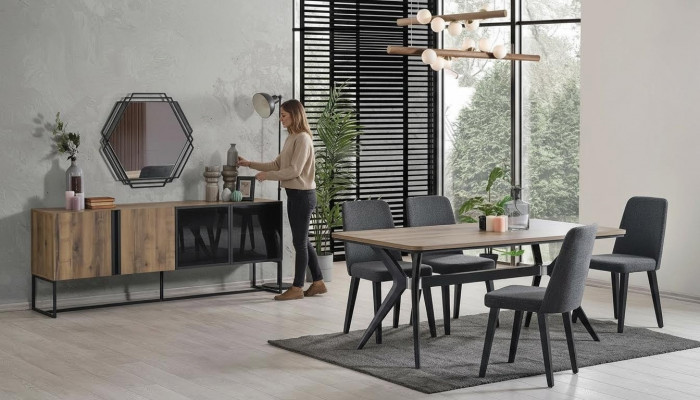 Luxury dining group dining room dining table set 9-piece dining room brown wood table