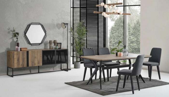 Luxury dining group dining room dining table set 9-piece dining room brown wood table