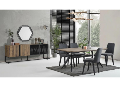 Luxury dining group dining room dining table set 9-piece dining room brown wood table