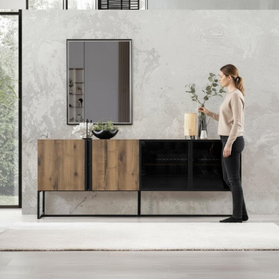 Sideboard with mirror ensemble dresser wood brown dining room