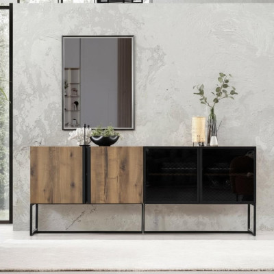 Sideboard with mirror ensemble dresser wood brown dining room