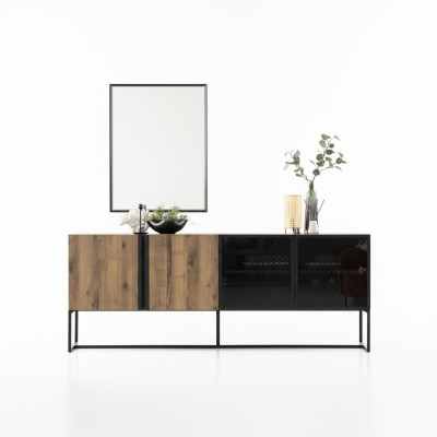 Sideboard with mirror ensemble dresser wood brown dining room