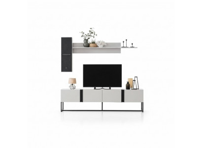 TV stand set cabinet RTV lowboard living room shelves white wood