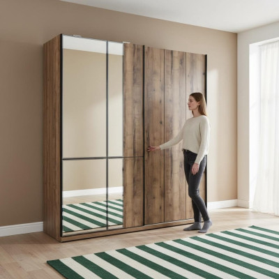 Design wardrobes closets cabinets brown wood mirror new
