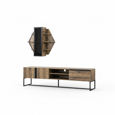 Group TV stand cabinet RTV lowboard living room shelves brown wood