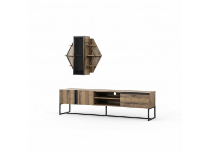 Group TV stand cabinet RTV lowboard living room shelves brown wood