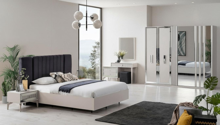 Large bedroom set double bed bed wood set 7-piece white modern