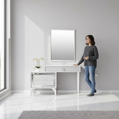 Console table dressing table vanity dresser mirror set 2-piece white