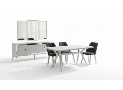 Dining Room Luxury Dining Set Suite Dining Table Set 9 pieces Gray Wood Table