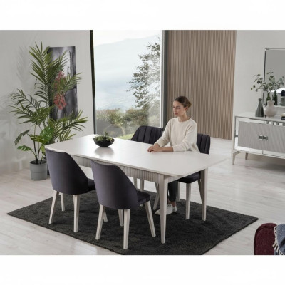 Extendable Dining Table Modern Dining Room Set 9-piece Gray Wood