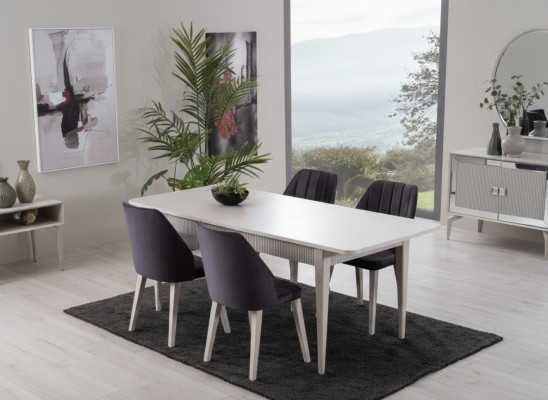 Extendable Dining Table Modern Dining Room Set 9-piece Gray Wood