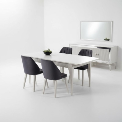 Extendable Dining Table Modern Dining Room Set 9-piece Gray Wood