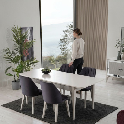 Dining set extendable dining table modern dining room set 7-piece gray wood