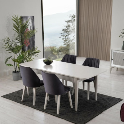 Dining set extendable dining table modern dining room set 7-piece gray wood