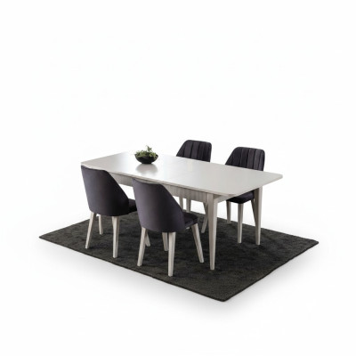 Dining set extendable dining table modern dining room set 7-piece gray wood