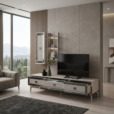 Lowboard Sideboard TV Stand Cabinet RTV Living Room White Wooden Shelves