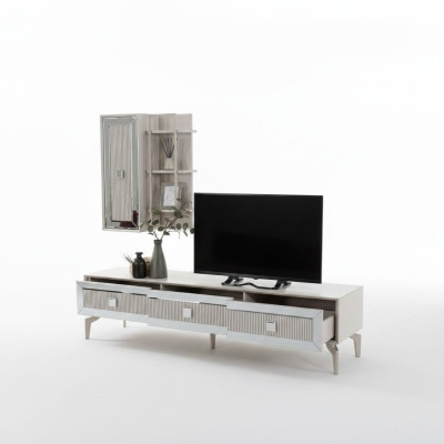Lowboard Sideboard TV Stand Cabinet RTV Living Room White Wooden Shelves
