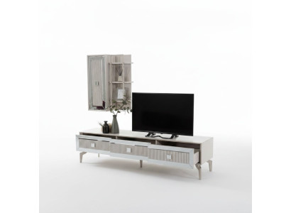 Lowboard Sideboard TV Stand Cabinet RTV Living Room White Wooden Shelves