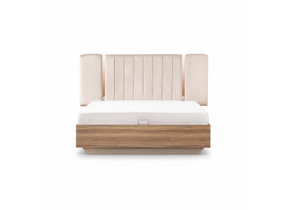 Bed frame bed double bed with storage box beige fabric luxury modern