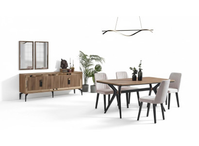 Dining Room Luxury Dining Set 10-Piece Dining Room Brown Wood