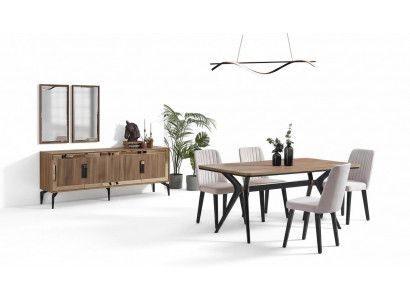 Dining Room Luxury Dining Set 10-Piece Dining Room Brown Wood