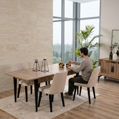 Dining set dining room dining table set 7-piece dining room brown wood