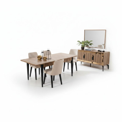 Dining set dining room dining table set 7-piece dining room brown wood