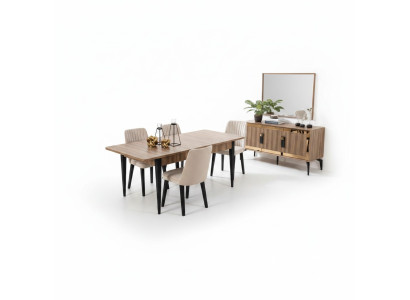 Dining set dining room dining table set 7-piece dining room brown wood