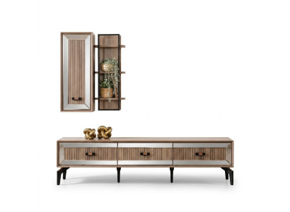 TV unit stand cabinet RTV lowboard living room shelves gold wood